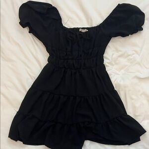 Liberty Love Black Mini Dress with Puff Sleeves